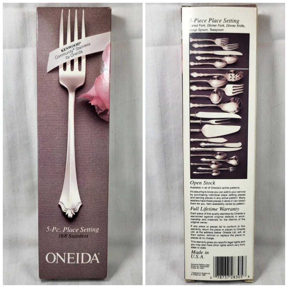 Oneida KENWOOD Stainless FLATWARE 5pc Place Setting Knife 2 Forks 2 Spoons NOS